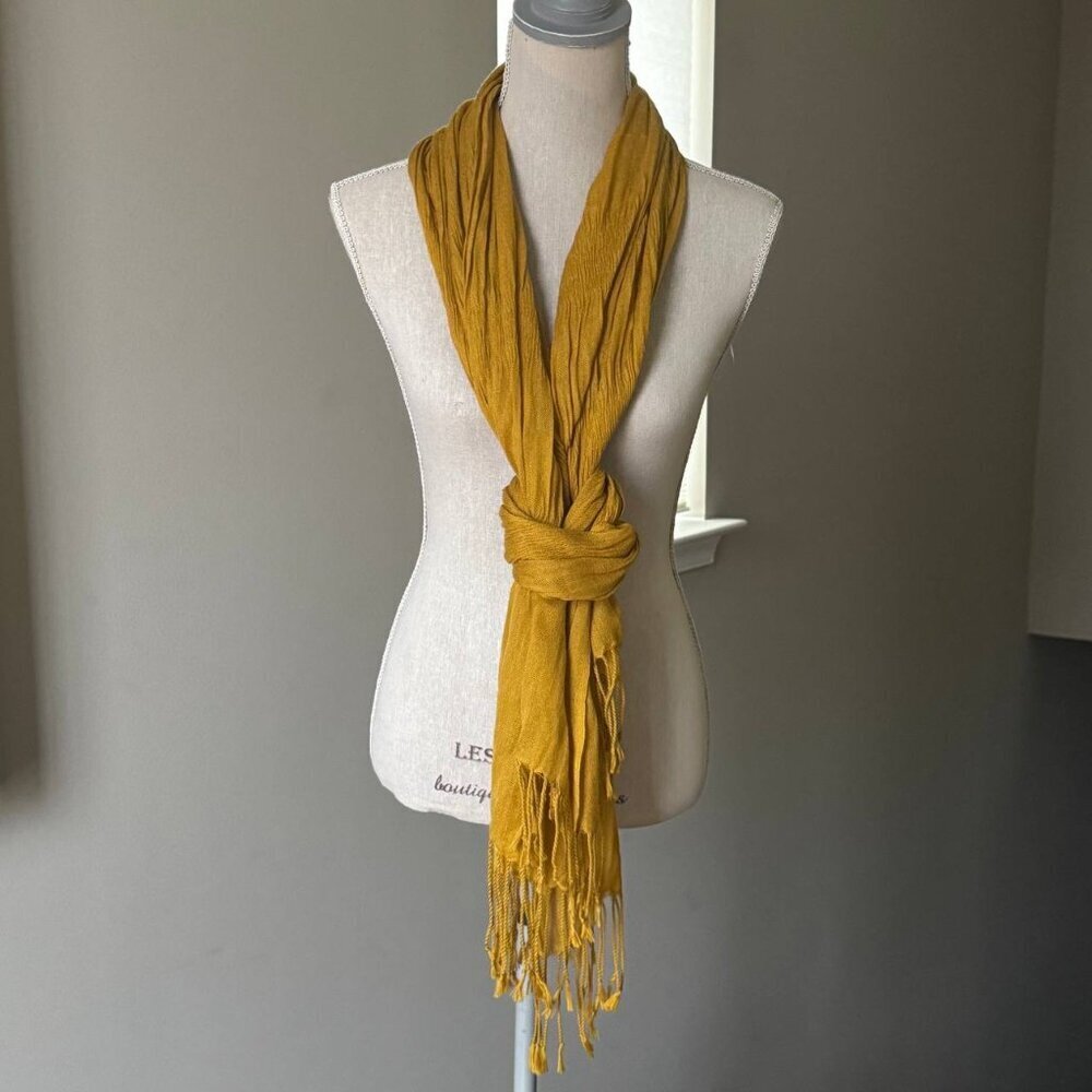 Light Scarf with Fringe in Mustard Color
